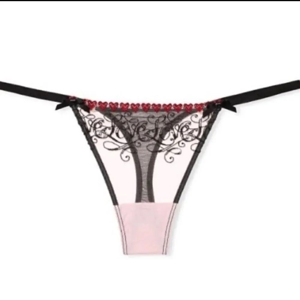 Victoria’s Secret Sexy heart embroidered Adjustable straps thong Mesh Medium